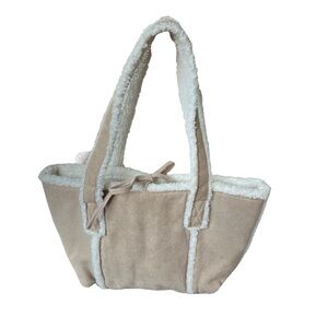 Bath & Body Works Bag beige cream Faux Fur Suede shearling Hip Boho purse winter